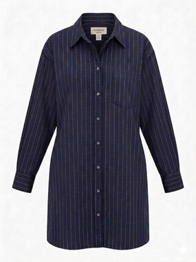 Hudson North Navy Blue Pinstripe Shirt Dress 100% Cotton XL Oversized/Relax fit